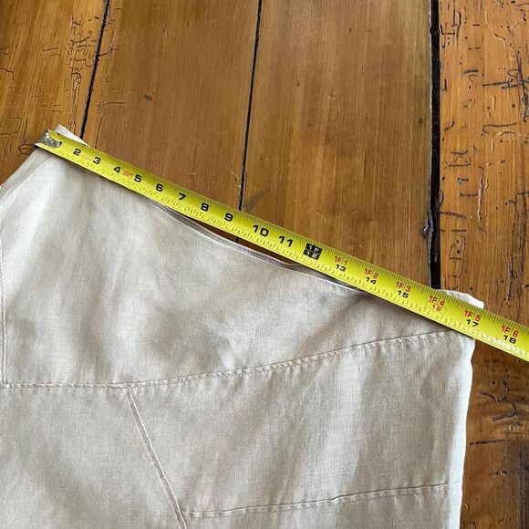 Tan 100% Linen Tan French Seam Ruffle Midi Skirt Boho Earthy Minimalist Cottage - Picture 4 of 6